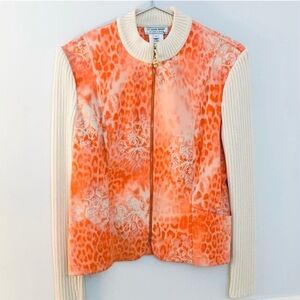 ST. JOHN'S SPORT Zip Up Wool and Cotton Blazer Jacket, cream and orange